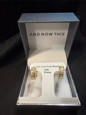 AND NOW THIS Gold Cubic Zirconia Huggie Hoop Earrings - Gold